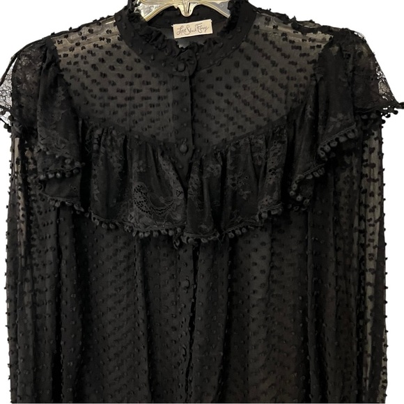 LoveShackFancy Erica SWISS DOT HIGH NECK LACE BLOUSE Ruffled Button Front Sheer - Picture 3 of 16